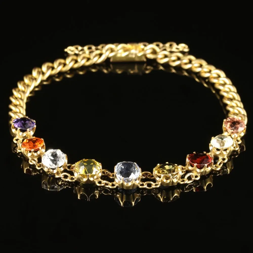 Antique Victorian Gemstone Bracelet 15Ct Gold Circa 1890