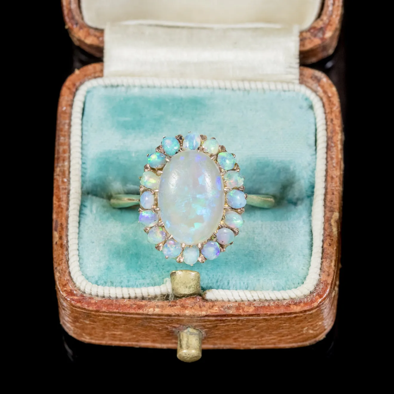 Antique Victorian Natural Opal Cluster Ring 18Ct Gold Circa 1900