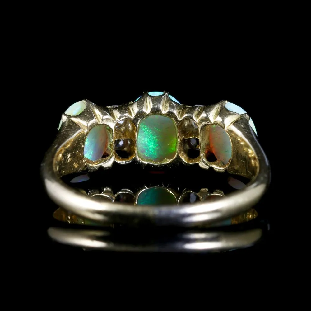 Antique Victorian Opal Diamond Ring 18Ct Gold Circa 1880