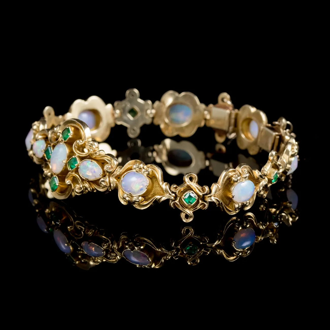 Antique Victorian Opal Emerald Bracelet 18Ct Gold Circa 1860