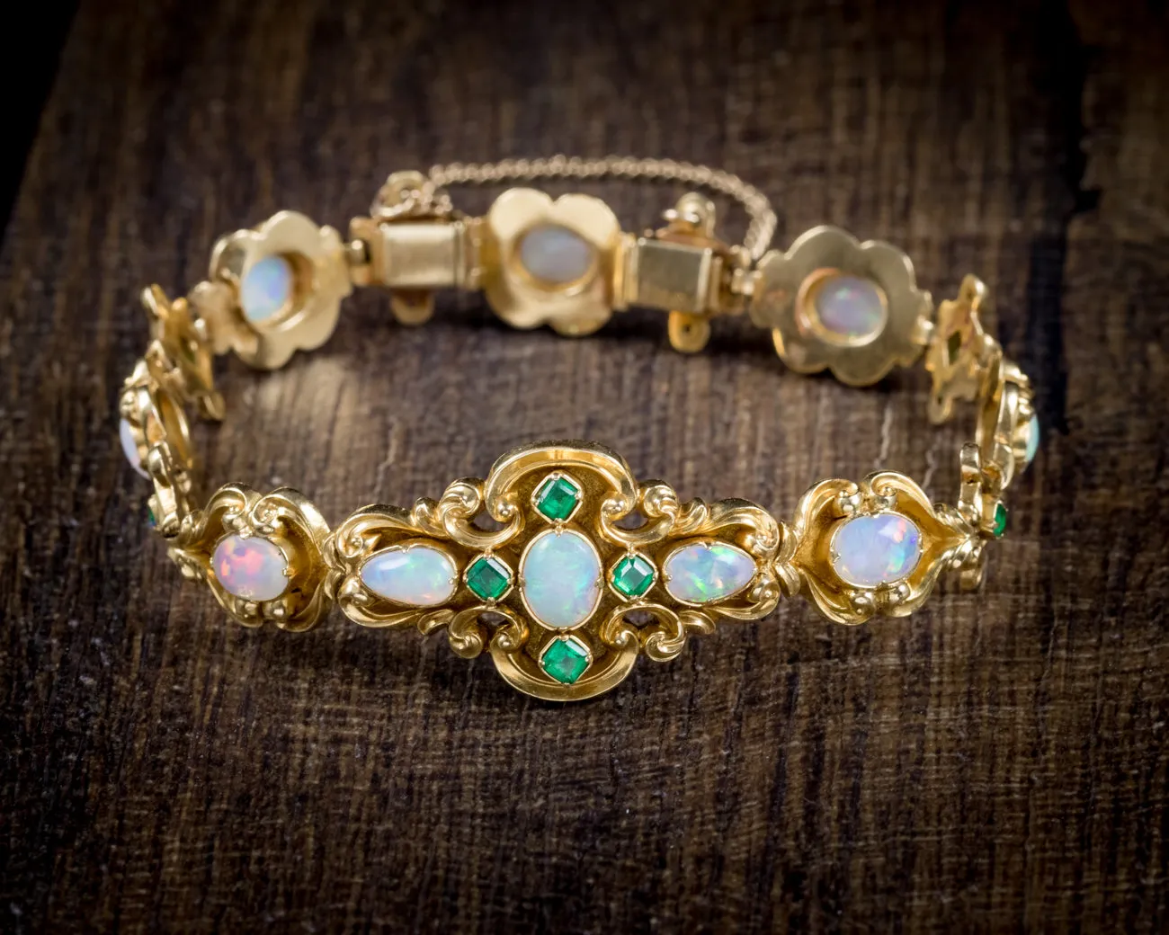 Antique Victorian Opal Emerald Bracelet 18Ct Gold Circa 1860