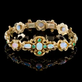 Antique Victorian Opal Emerald Bracelet 18Ct Gold Circa 1860