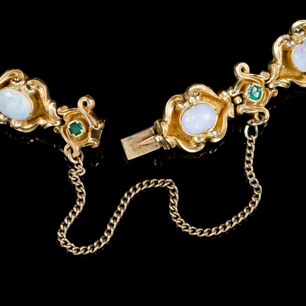 Antique Victorian Opal Emerald Bracelet 18Ct Gold Circa 1860