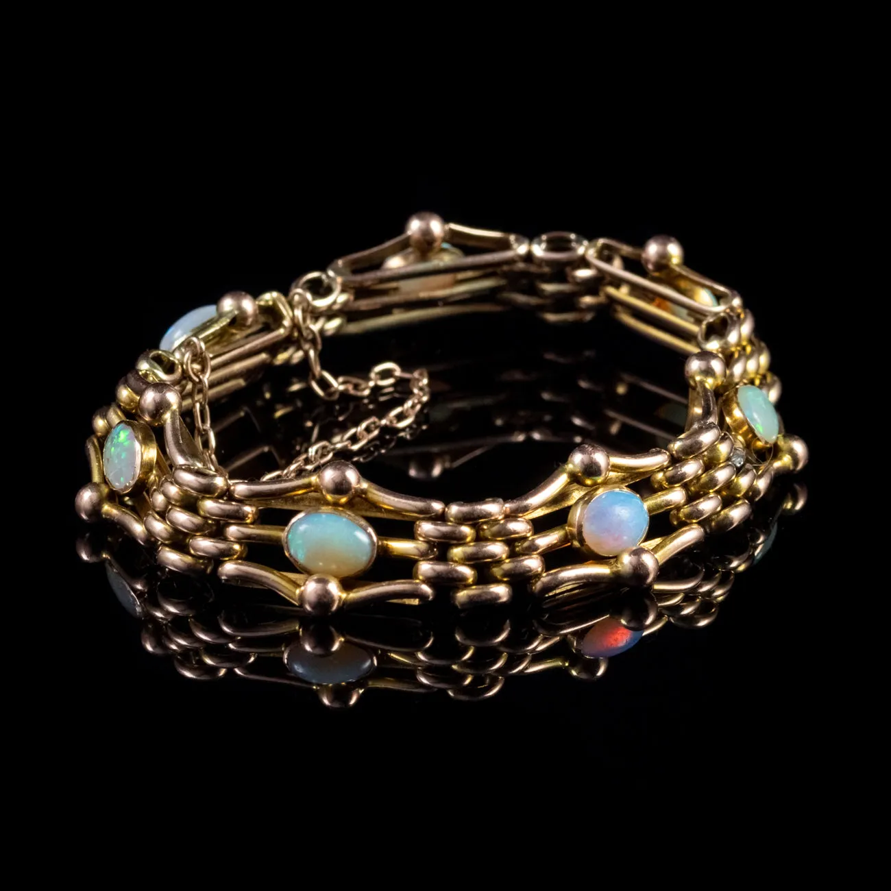 Antique Victorian Opal Gate Bracelet 9Ct Yellow Gold Circa 1890