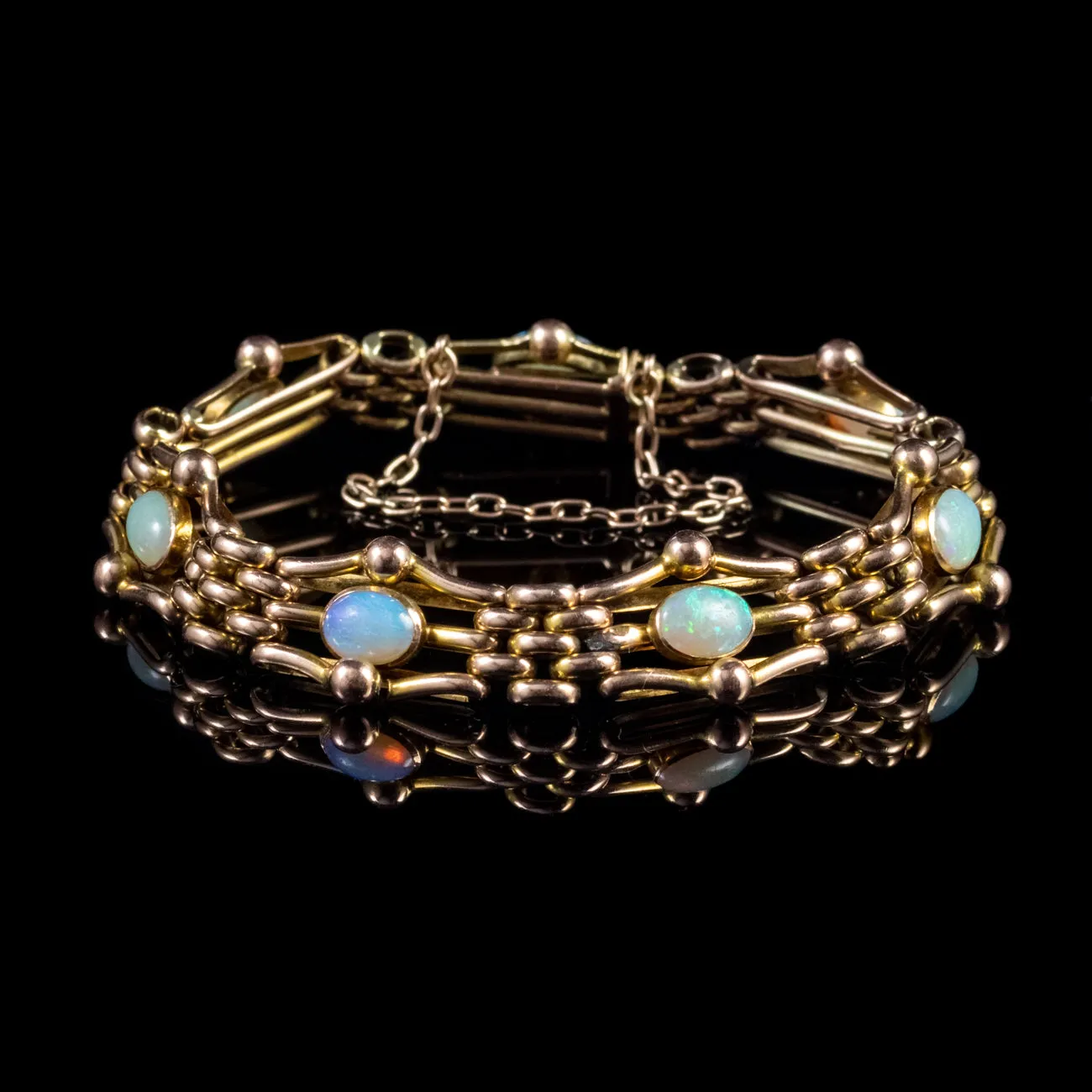 Antique Victorian Opal Gate Bracelet 9Ct Yellow Gold Circa 1890