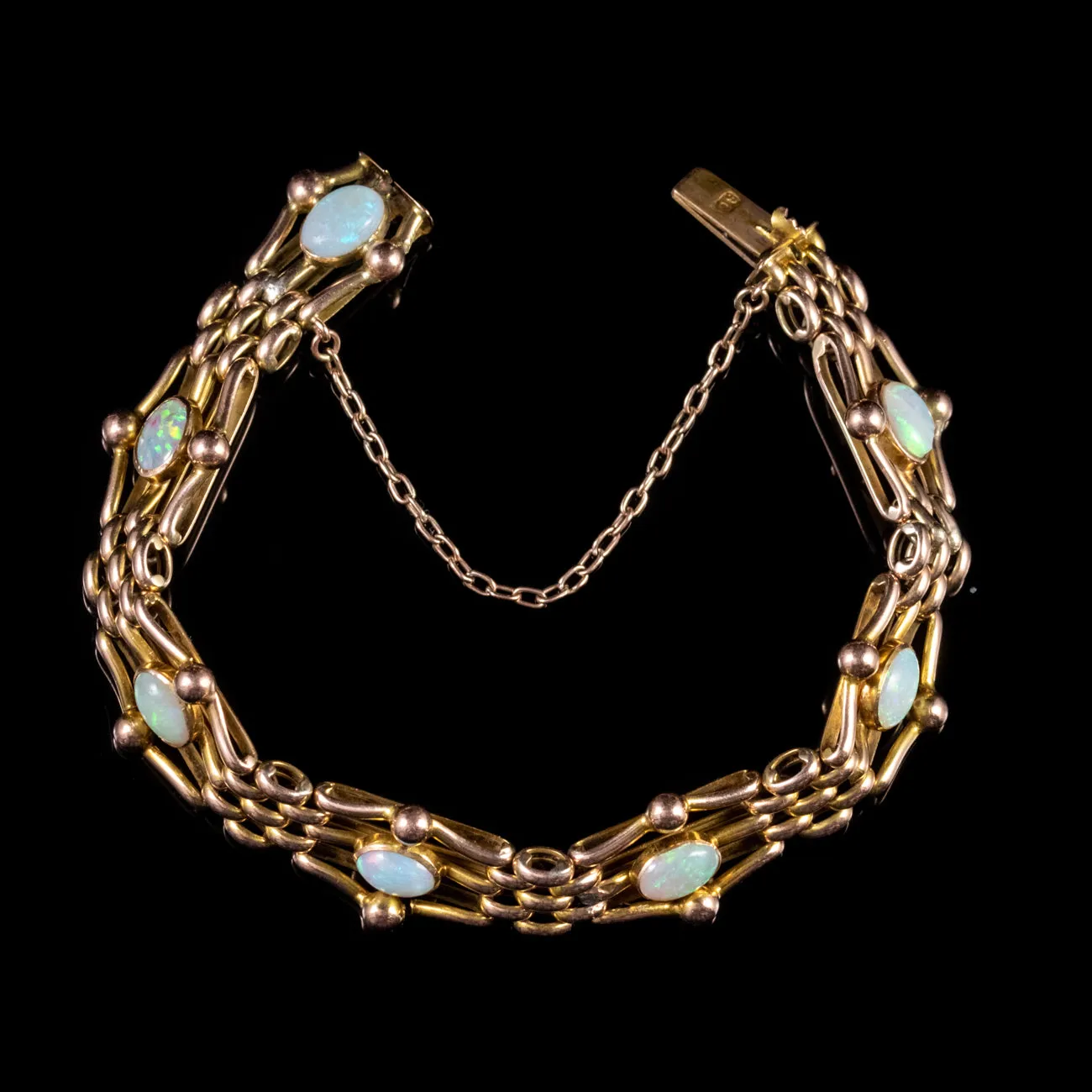 Antique Victorian Opal Gate Bracelet 9Ct Yellow Gold Circa 1890