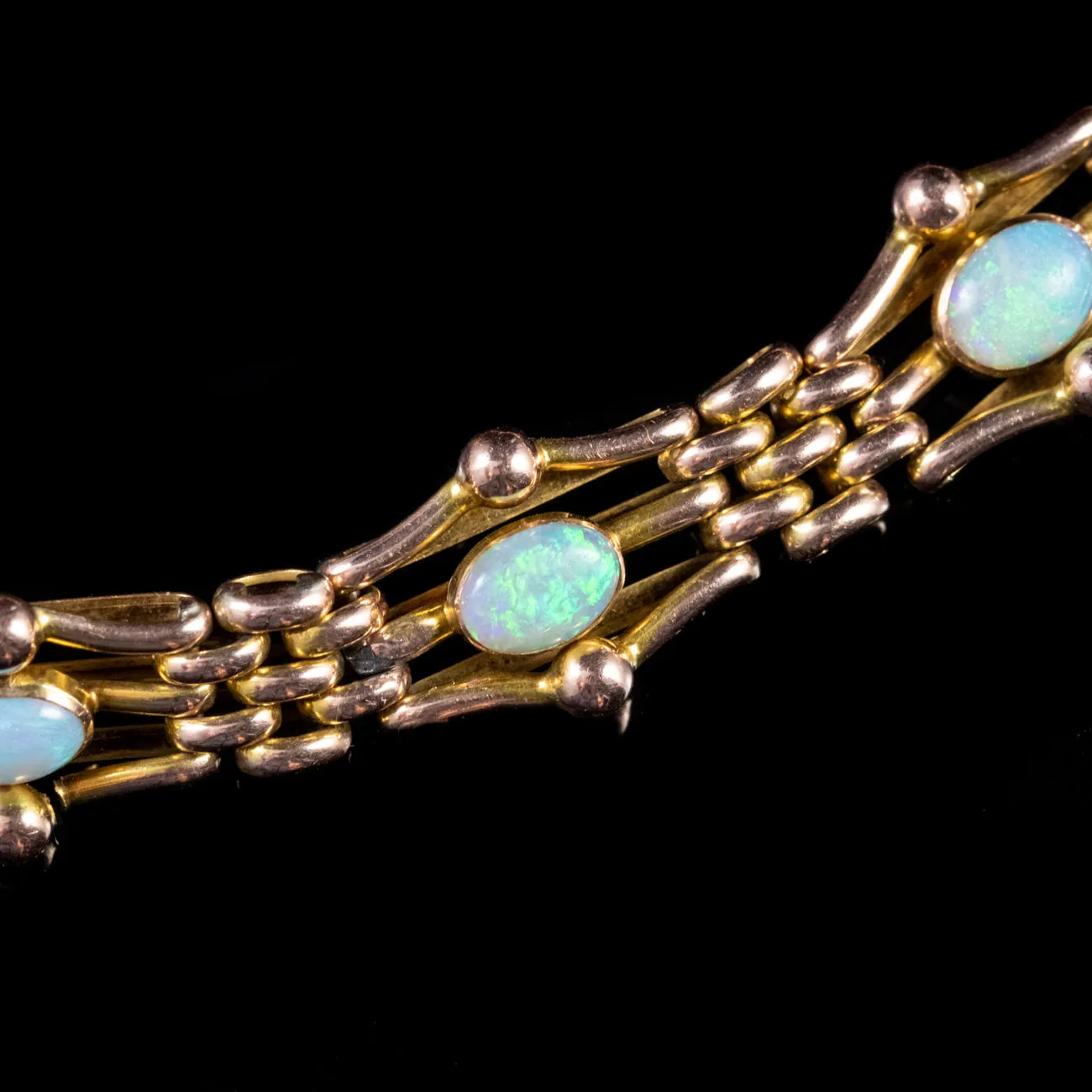 Antique Victorian Opal Gate Bracelet 9Ct Yellow Gold Circa 1890