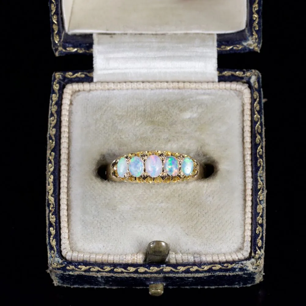 Antique Edwardian Opal Five Stone Ring 18Ct Dated 1907