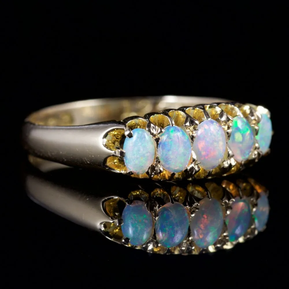 Antique Edwardian Opal Five Stone Ring 18Ct Dated 1907