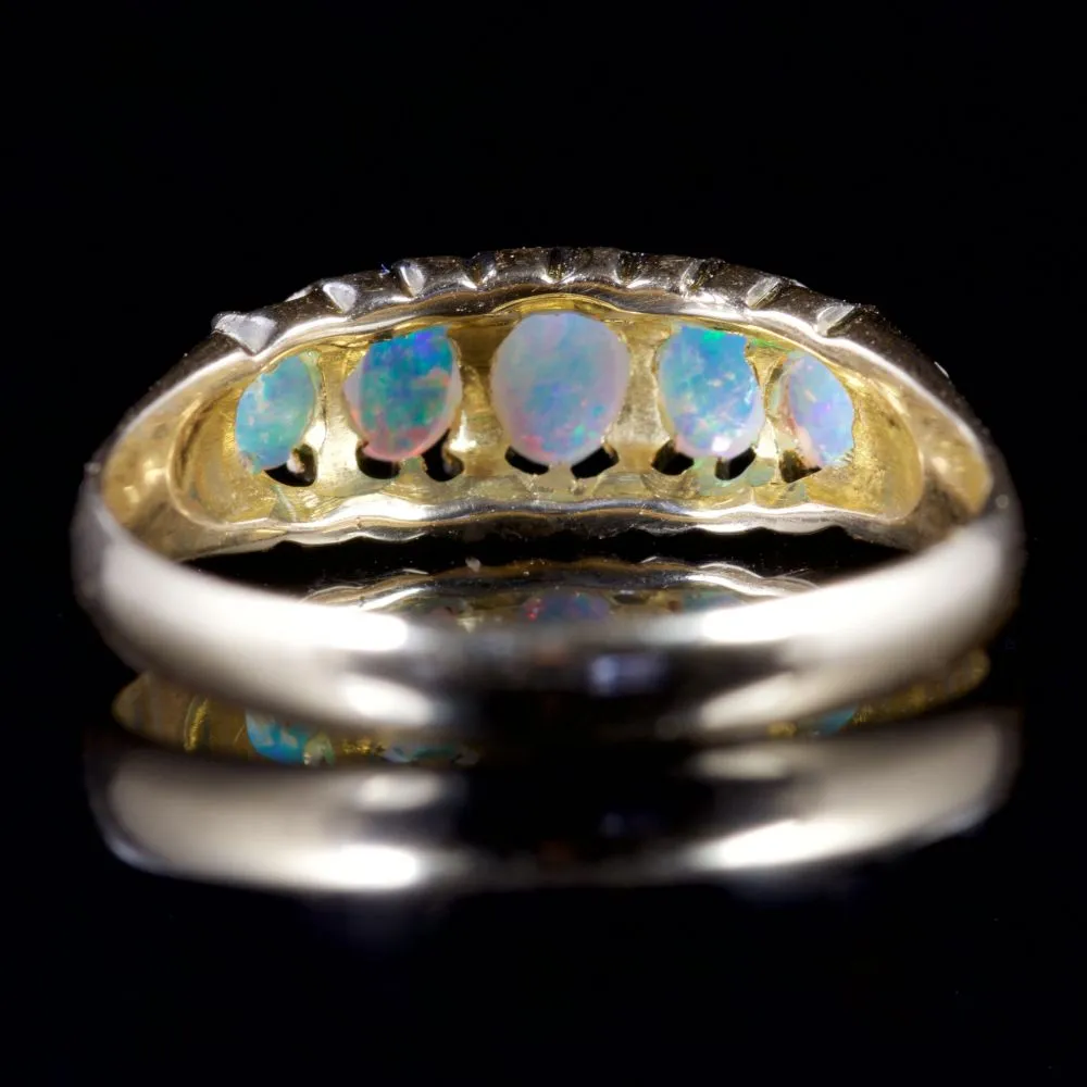 Antique Edwardian Opal Five Stone Ring 18Ct Dated 1907