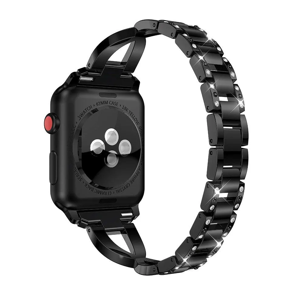 Apple Watch (38/40/SE/41/42mm) Formet Stål Rem m. Rhinsten - Sort