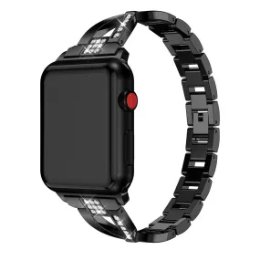 Apple Watch (38/40/SE/41/42mm) Formet Stål Rem m. Rhinsten - Sort