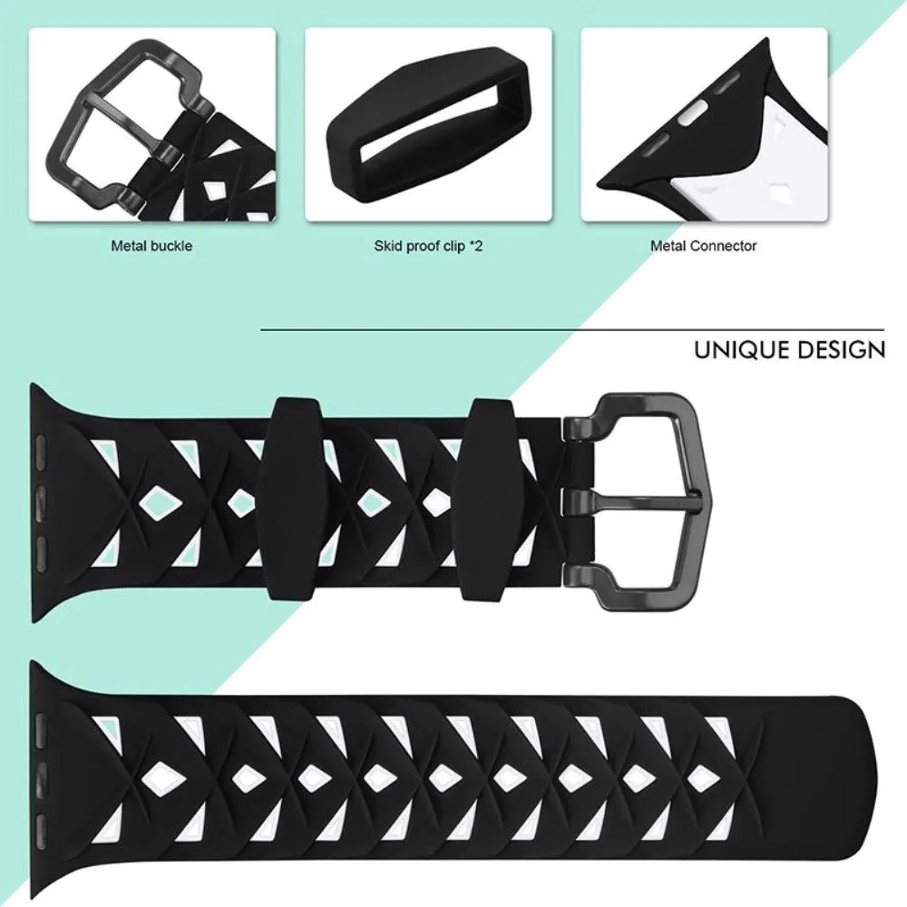 Apple Watch (41mm) dual color rhombus silicone watch strap - Black / White