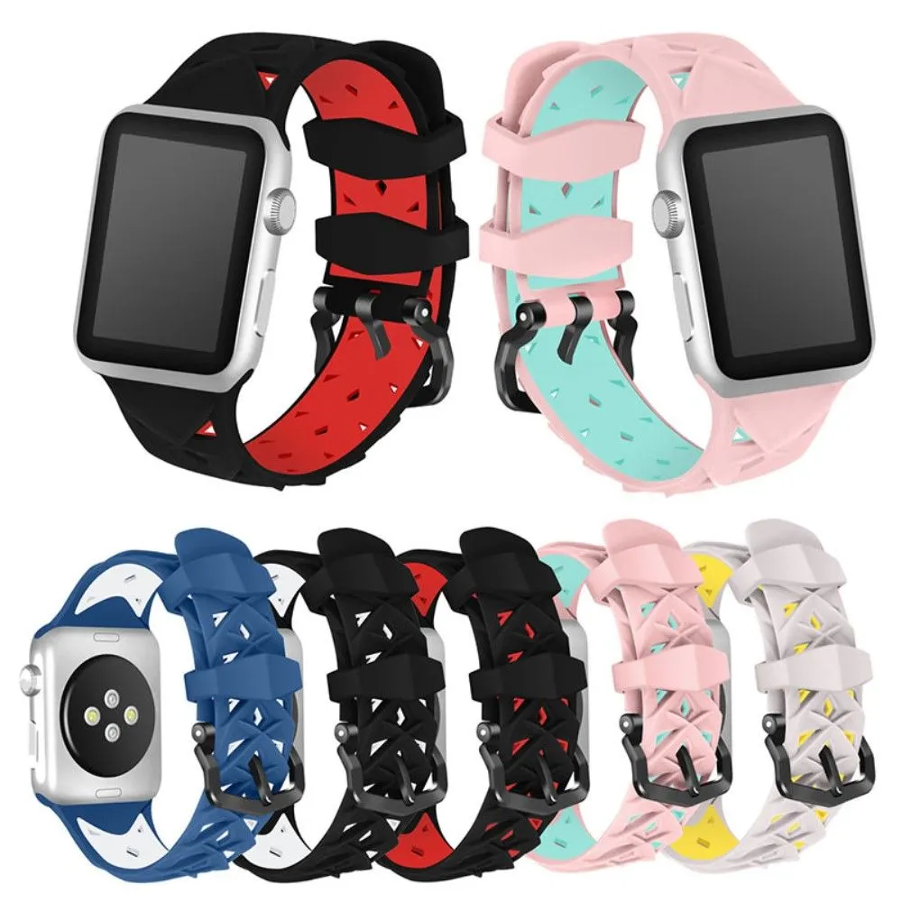 Apple Watch (41mm) dual color rhombus silicone watch strap - Black / White