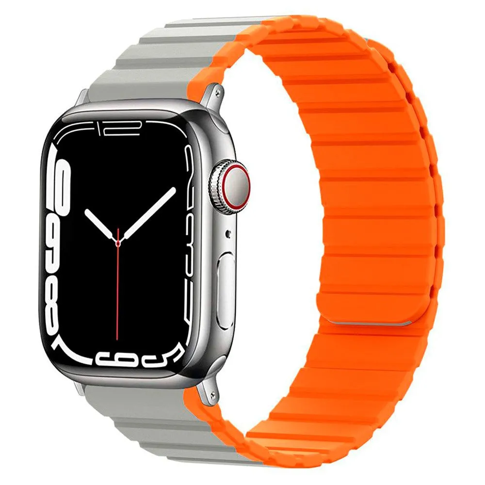 Apple Watch (42/44/SE/45/46/49mm) Lippa Magnetisk Silikone Multi Rem - Grå / Orange