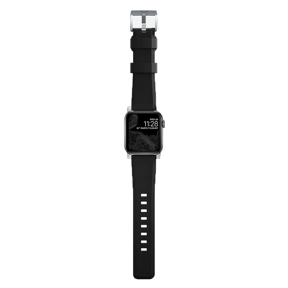 Apple Watch (42/44/SE/45/46/49mm) Nomad Rugged Band Rem - Black / Silver Hardware