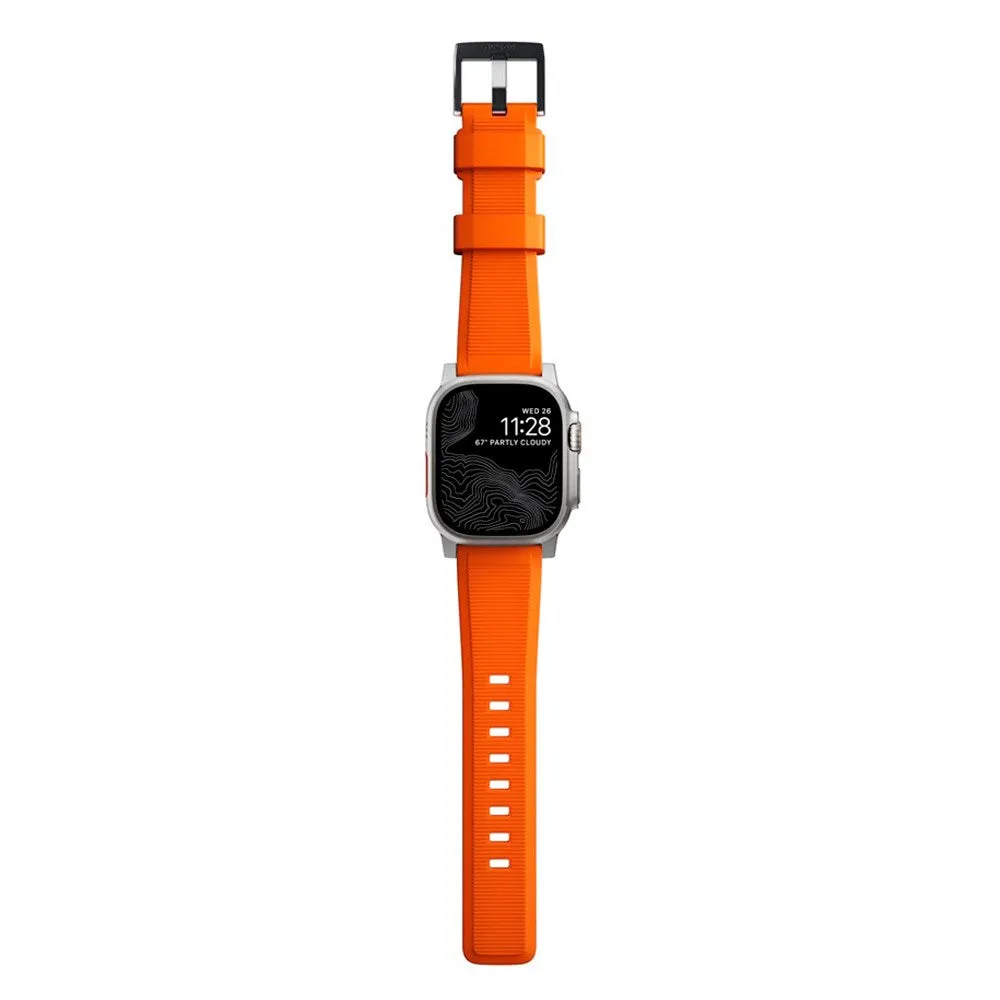 Apple Watch (42/44/SE/45/46/49mm) Nomad Rugged Band Rem - Ultra Orange / Silver Hardware