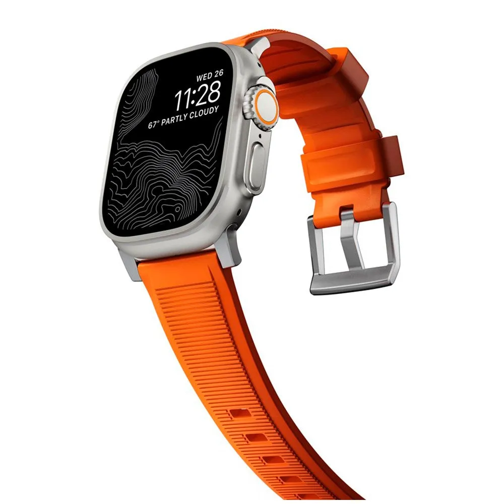 Apple Watch (42/44/SE/45/46/49mm) Nomad Rugged Band Rem - Ultra Orange / Silver Hardware