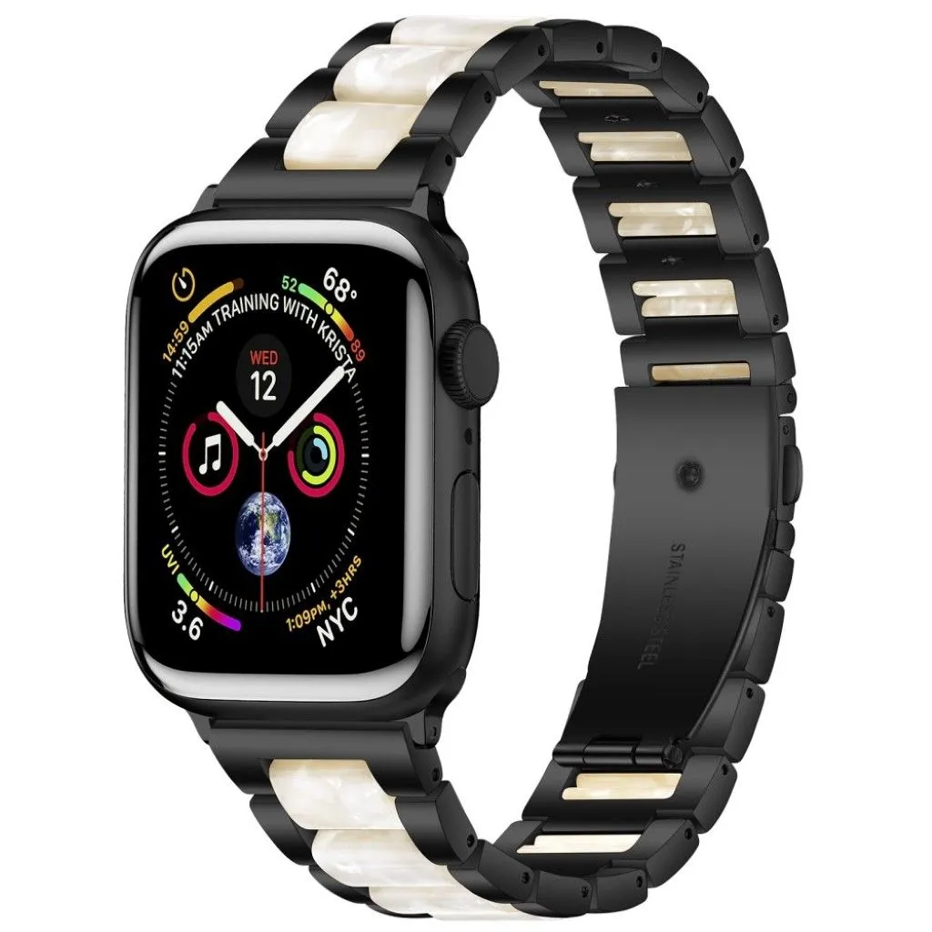 Apple Watch 44mm elegant three bead   stainless steel watch strap - Black / White