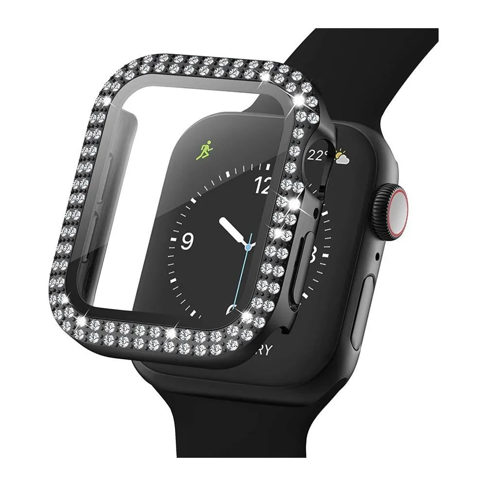 Apple Watch (44mm) Hårdt Plast Case m. Indbygget Skærmbeskyttelse - Sort & Rhinsten