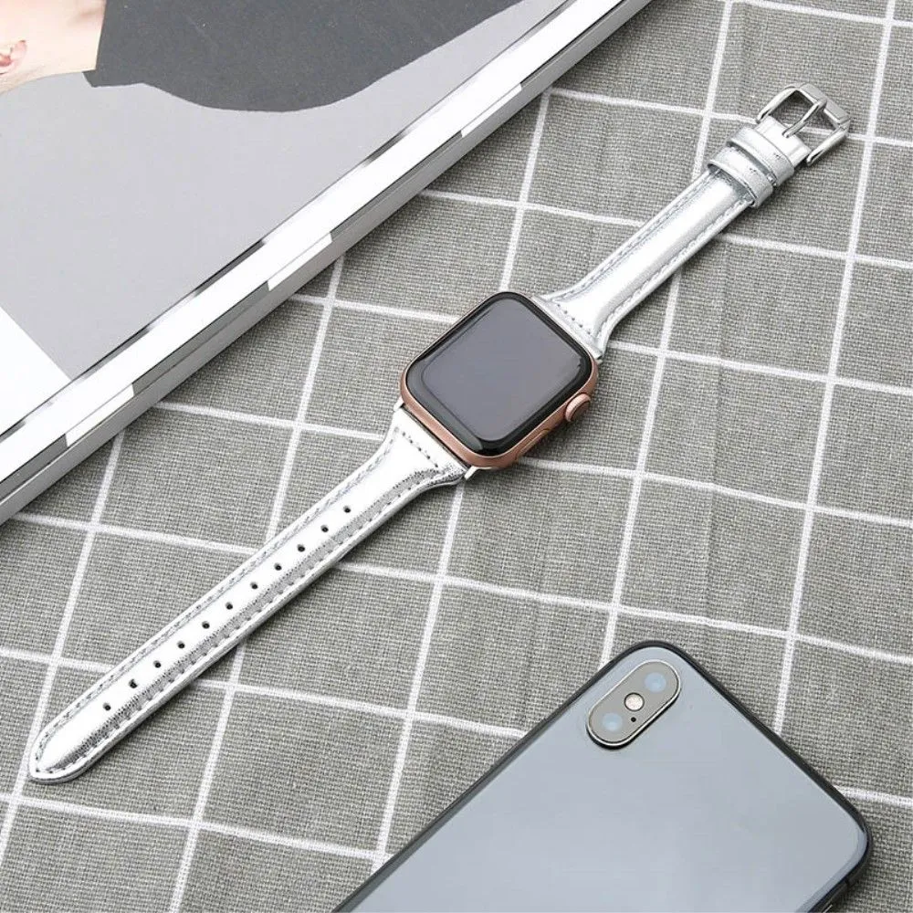 Apple Watch (45mm) B6 genuine leather watch strap - Silver / Size: L