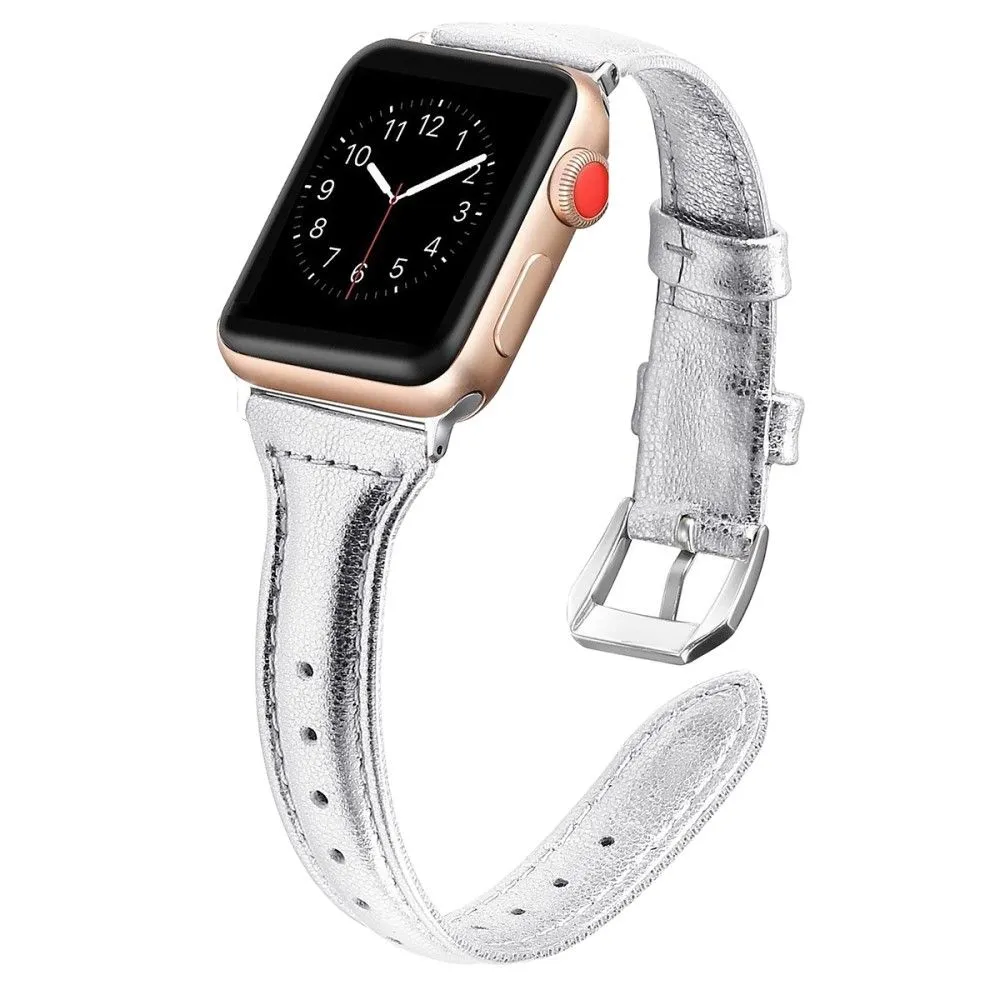 Apple Watch (45mm) B6 genuine leather watch strap - Silver / Size: L