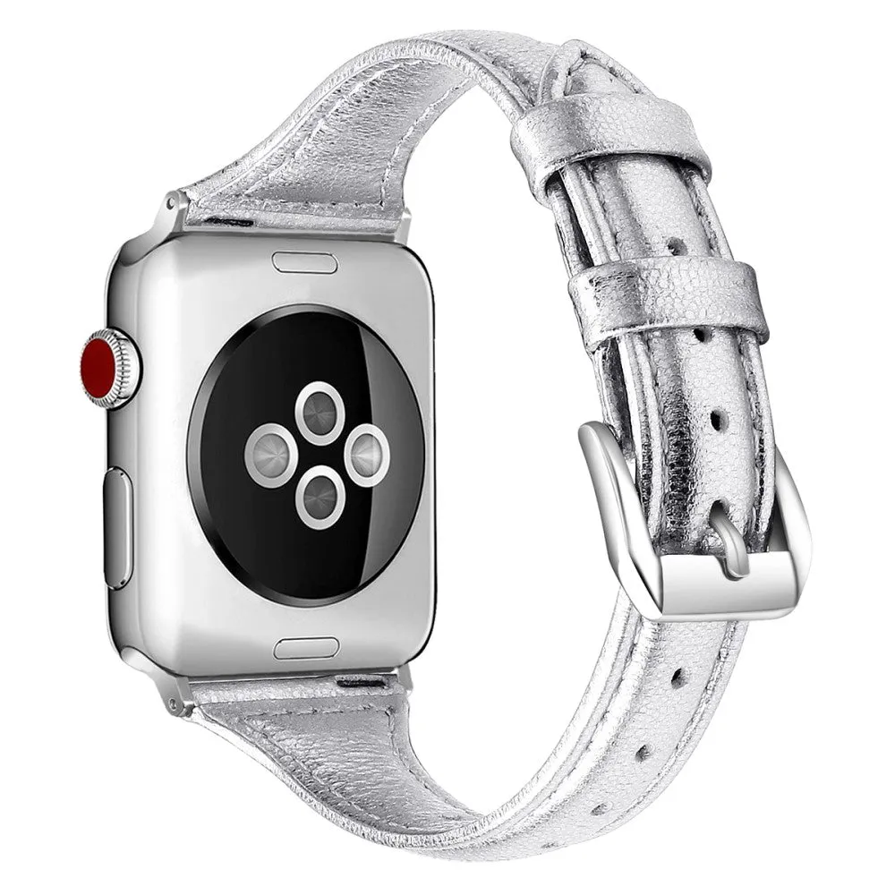 Apple Watch (45mm) B6 genuine leather watch strap - Silver / Size: L