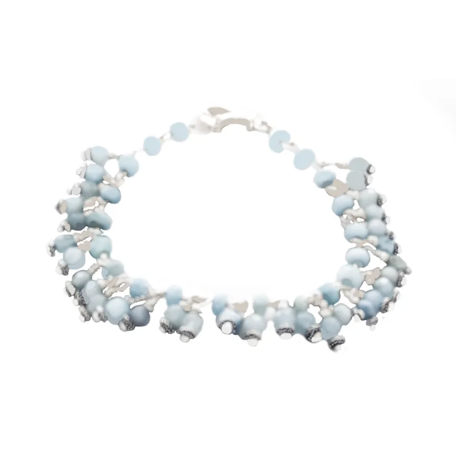 Aquamarine Bead "Cha Cha" Bracelet in Sterling and Antique Silver