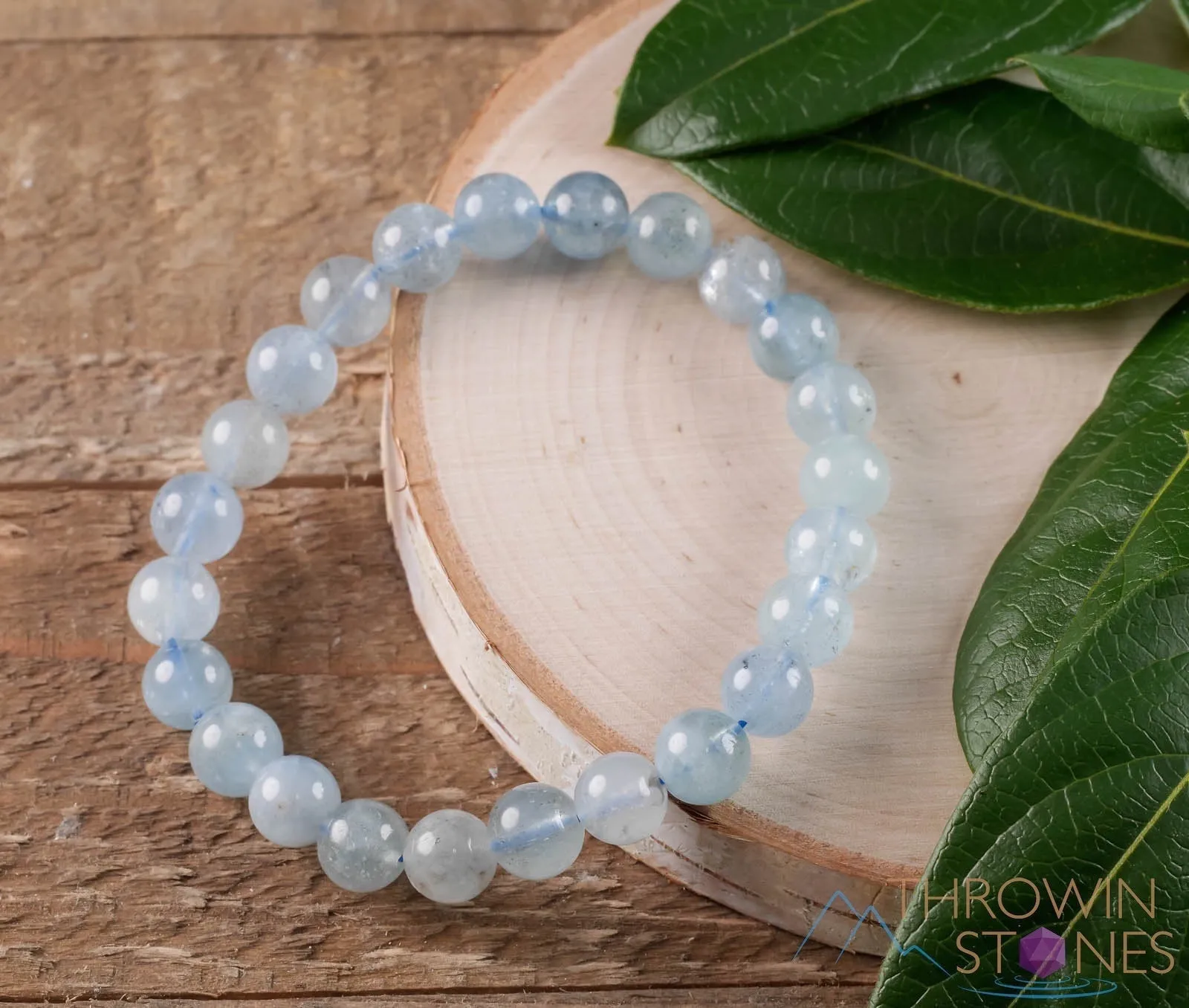 AQUAMARINE Crystal Bracelet - Round Beads - Beaded Bracelet, Birthstone Bracelet, Handmade Jewelry,  Healing Crystal Bracelet, E0571