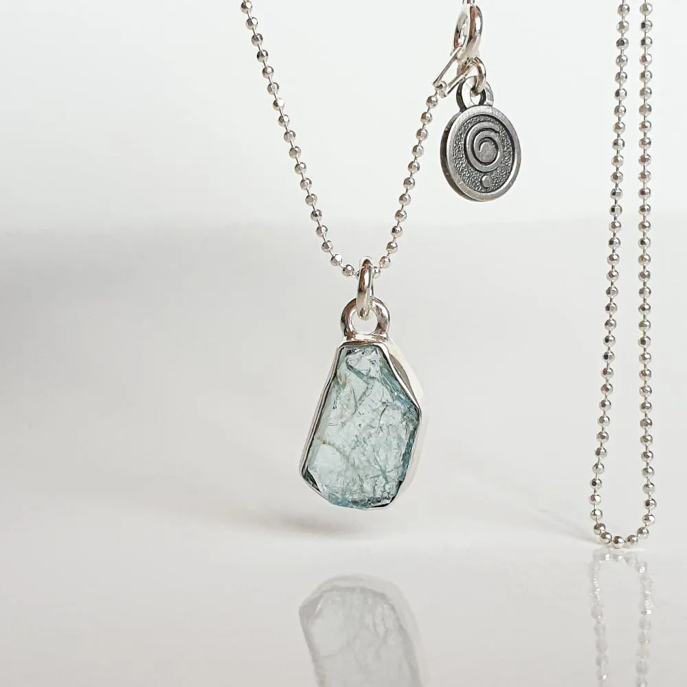 Aquamarine Raw AAA  Silver Pendant for Women "Stone of Faith"