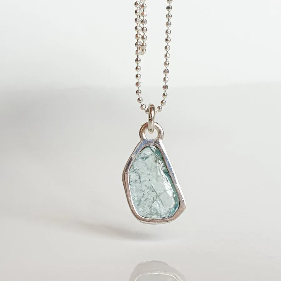 Aquamarine Raw AAA  Silver Pendant for Women "Stone of Faith"