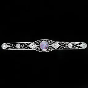 Art Deco Platinum Opal and Diamond Bar Pin