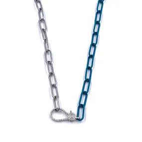 Ashley Gold Stainless Steel And Blue Enamel CZ Lock Chain