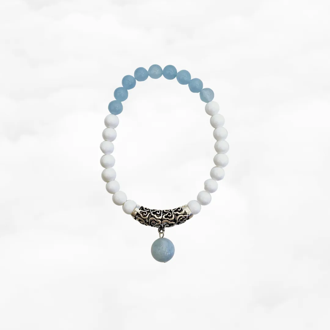 Auspicious Beaded Tridacna and Aquamarine Bracelet