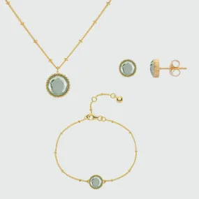 Barcelona August Birthstone Green Amethyst & Gold Vermeil Jewellery Set