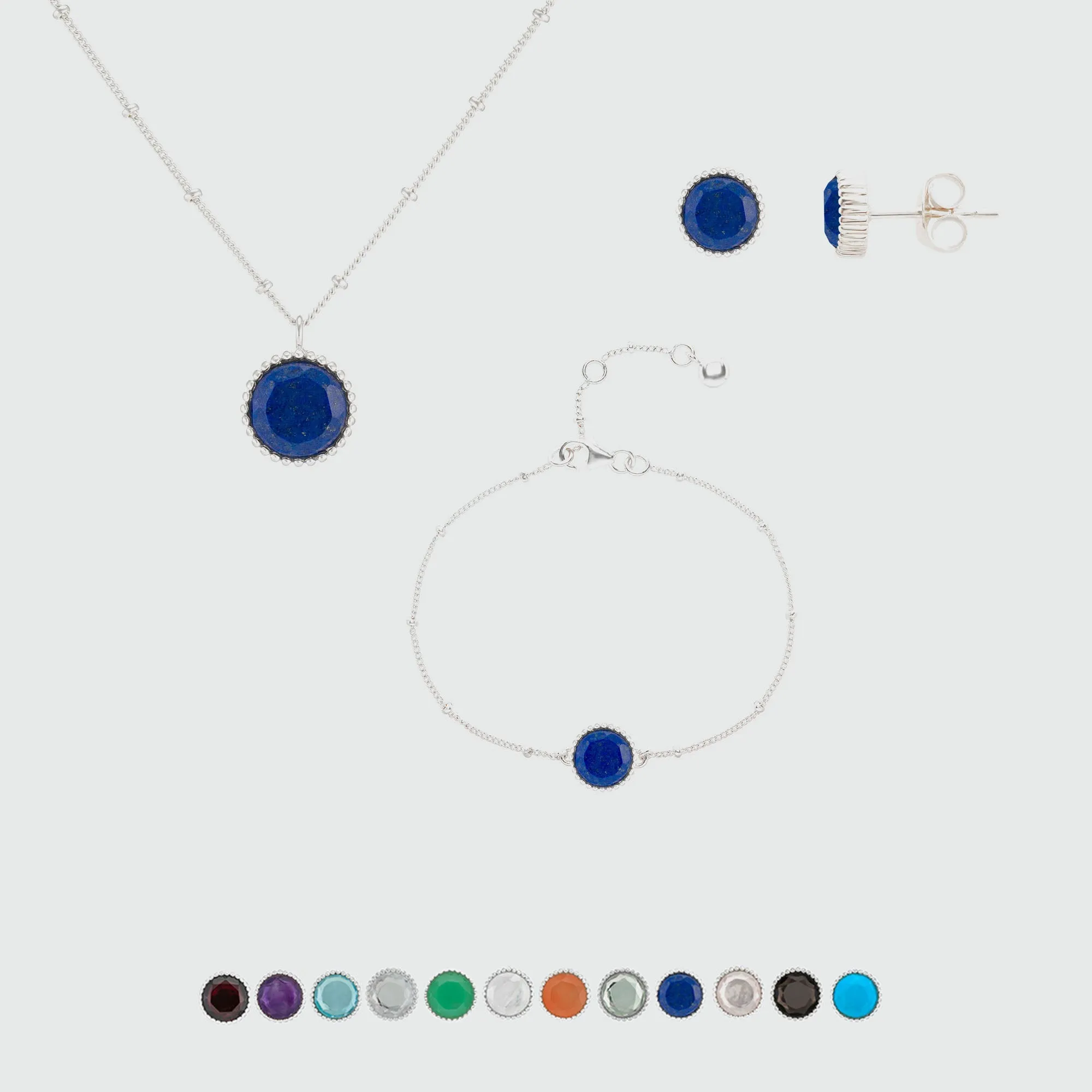 Barcelona Birthstone Sterling Silver Jewellery Set