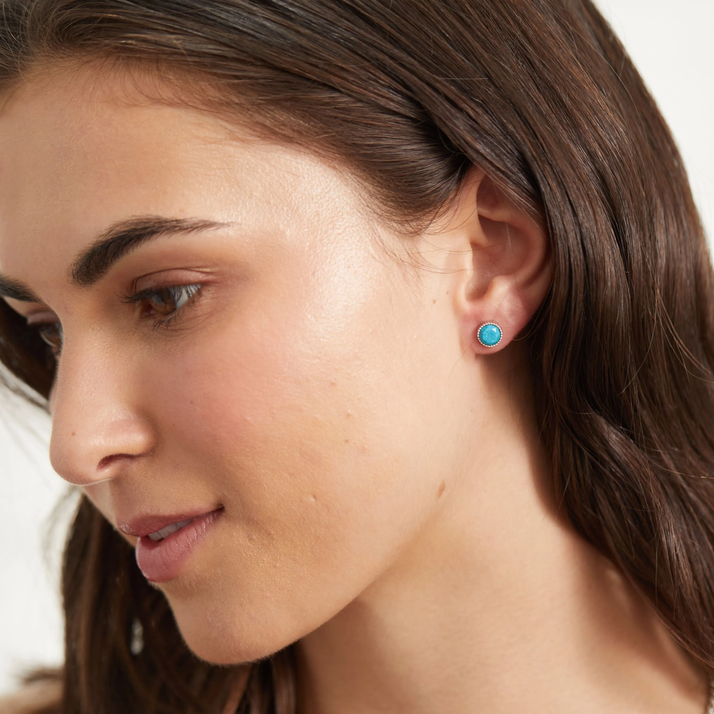 Barcelona Silver December Turquoise Birthstone Stud Earrings