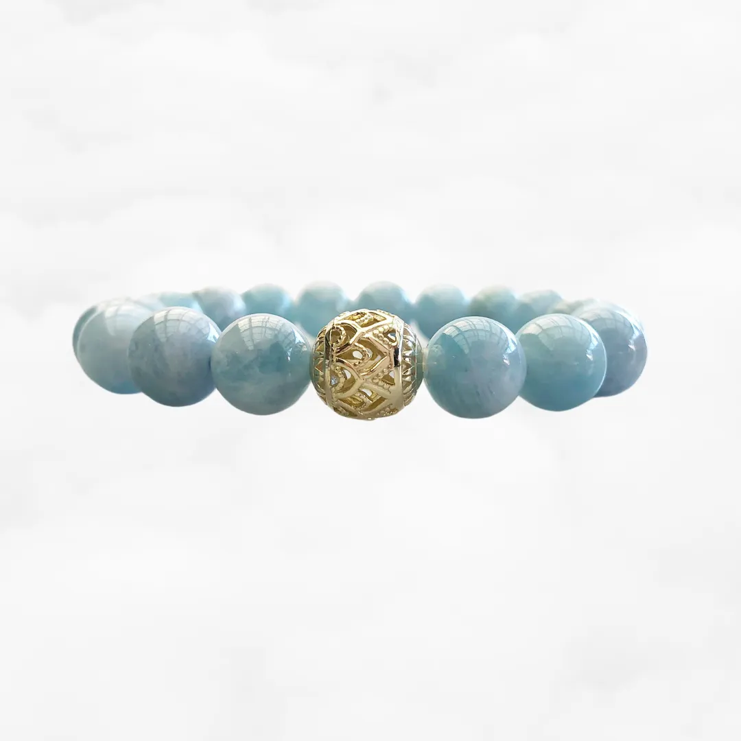 Beaded Aquamarine Lotus Bracelet 11mm