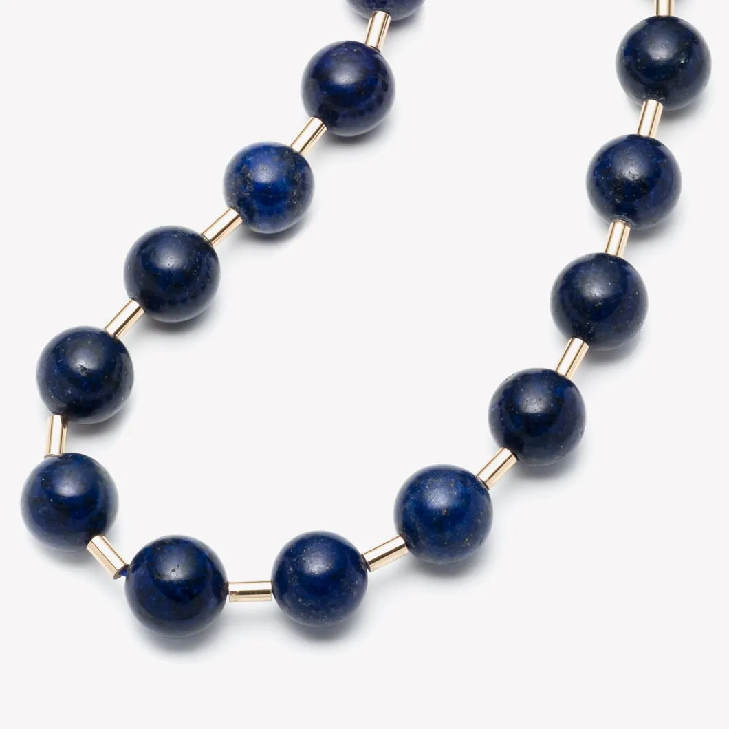 BEADED BALL CHAIN NECKLACE - LAPIS LAZULI