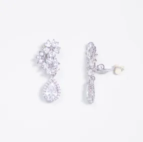 Belle Tear Drop Halo & Heart Shaped Crystals Bridal Clip On Earrings