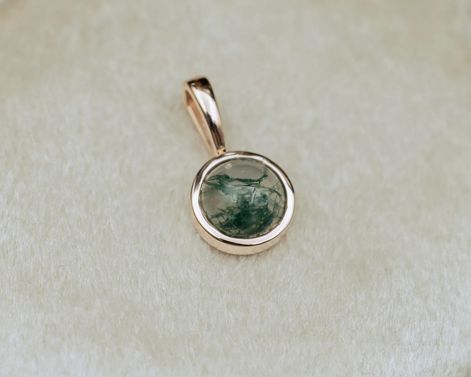 BEZEL SET ROUND PENDANT WITH YOUR CHOICE OF MOSS AGATE, MOONSTONE, LAPIS LAZULI, OR TURQUOISE