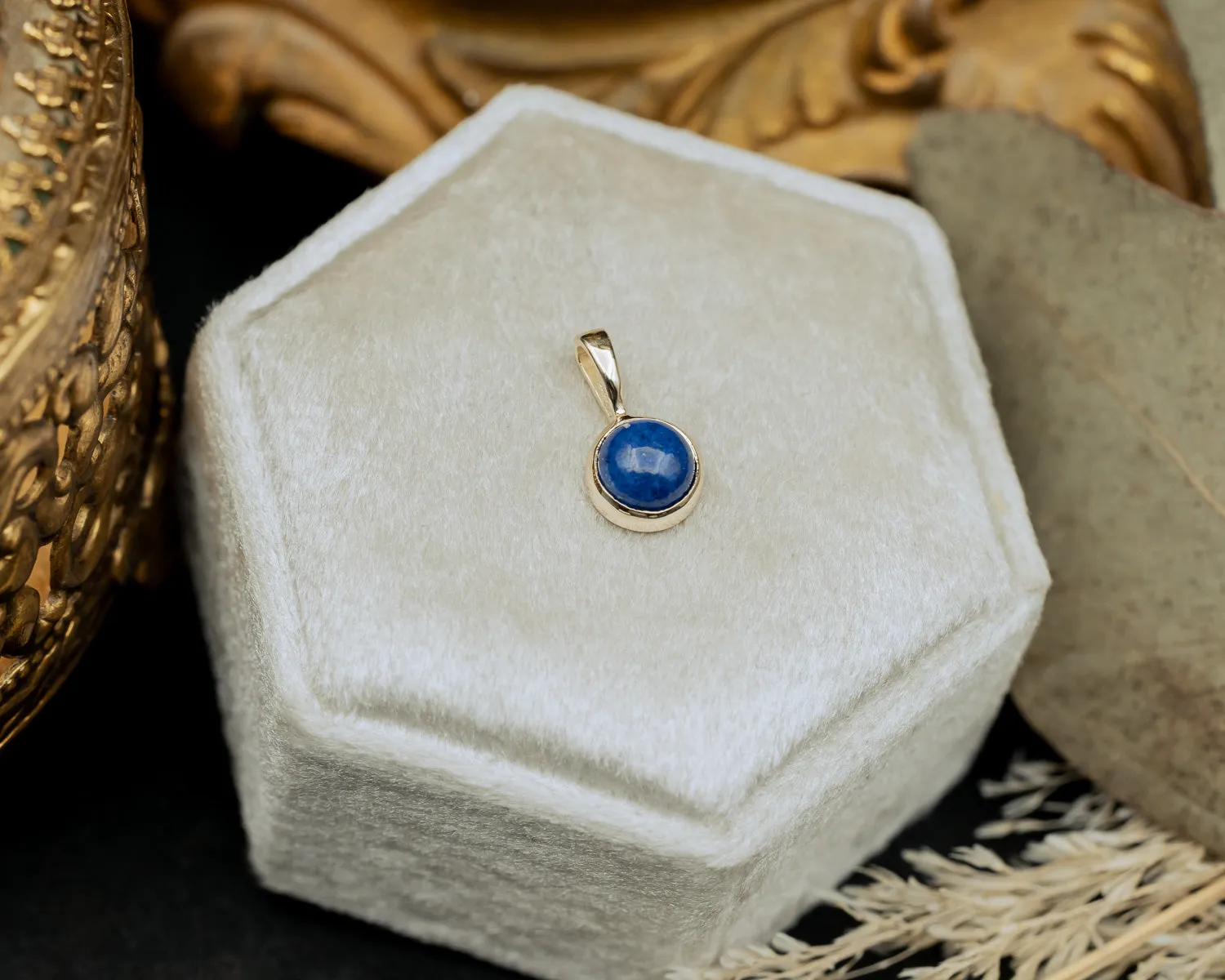 BEZEL SET ROUND PENDANT WITH YOUR CHOICE OF MOSS AGATE, MOONSTONE, LAPIS LAZULI, OR TURQUOISE