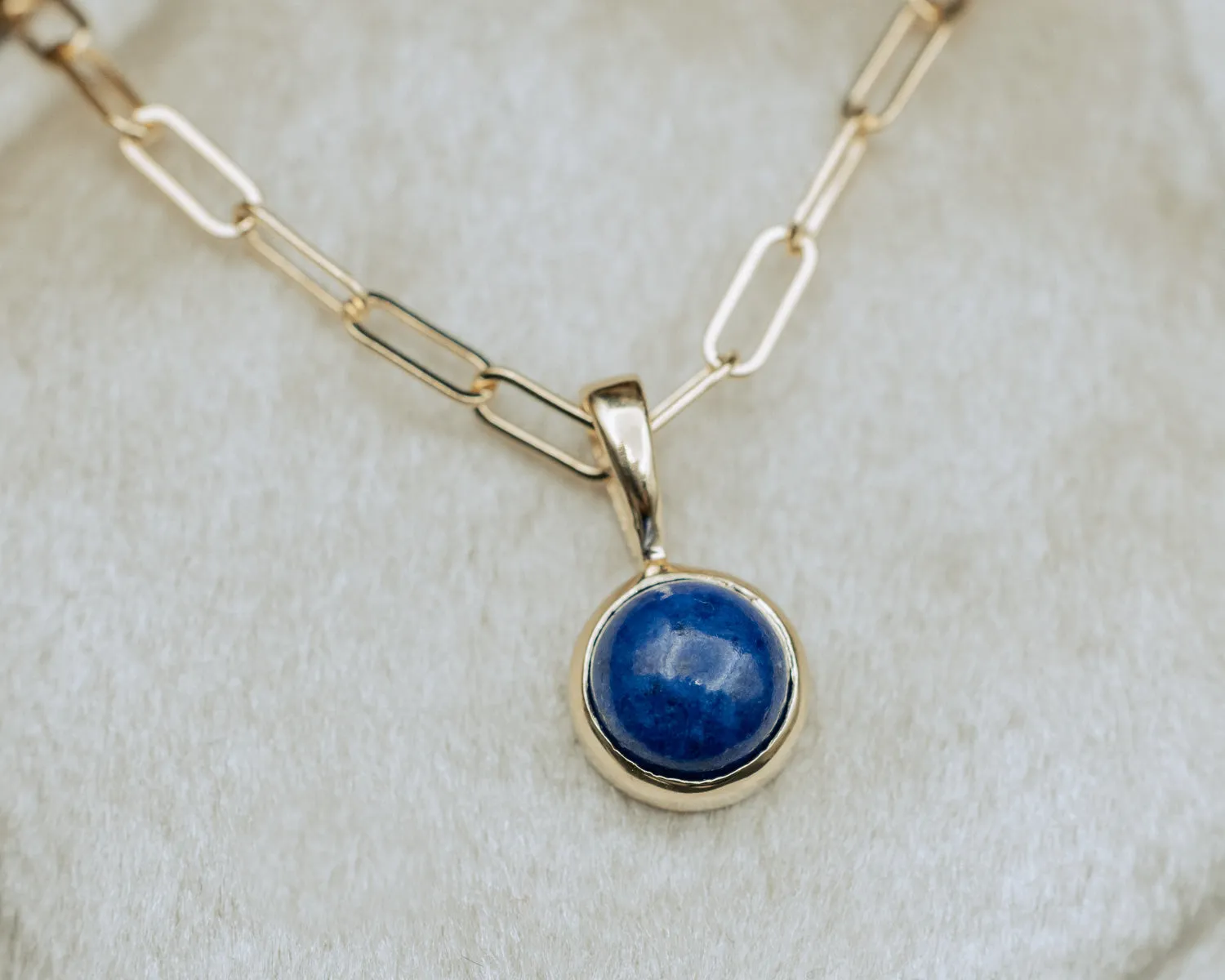 BEZEL SET ROUND PENDANT WITH YOUR CHOICE OF MOSS AGATE, MOONSTONE, LAPIS LAZULI, OR TURQUOISE