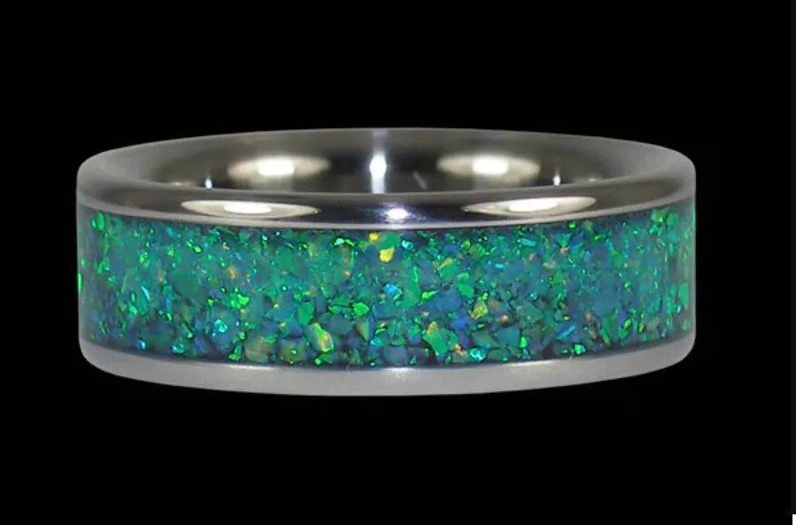 Black Kiwi Green Opal Titanium Ring