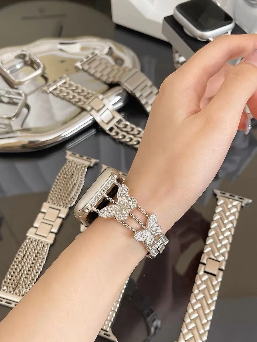 Bling Rhinestones Sleek iWatch Band Series 1 2 3 4 5 6 7 8 9 Ultra Generation 38mm 40mm 41mm 42mm 44mm 45mm 49mm Chain Apple Watch Strap