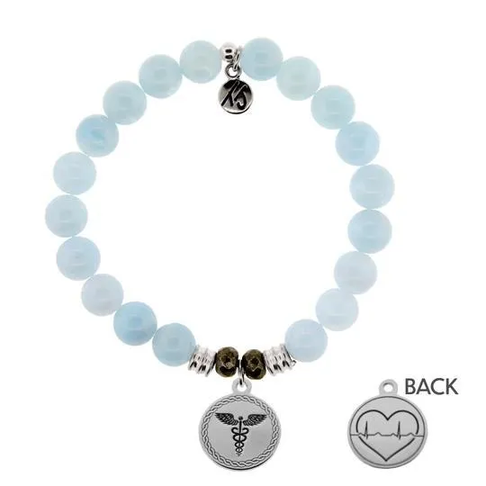 Blue Aquamarine Stone Bracelet with Caduceus Sterling Silver Charm