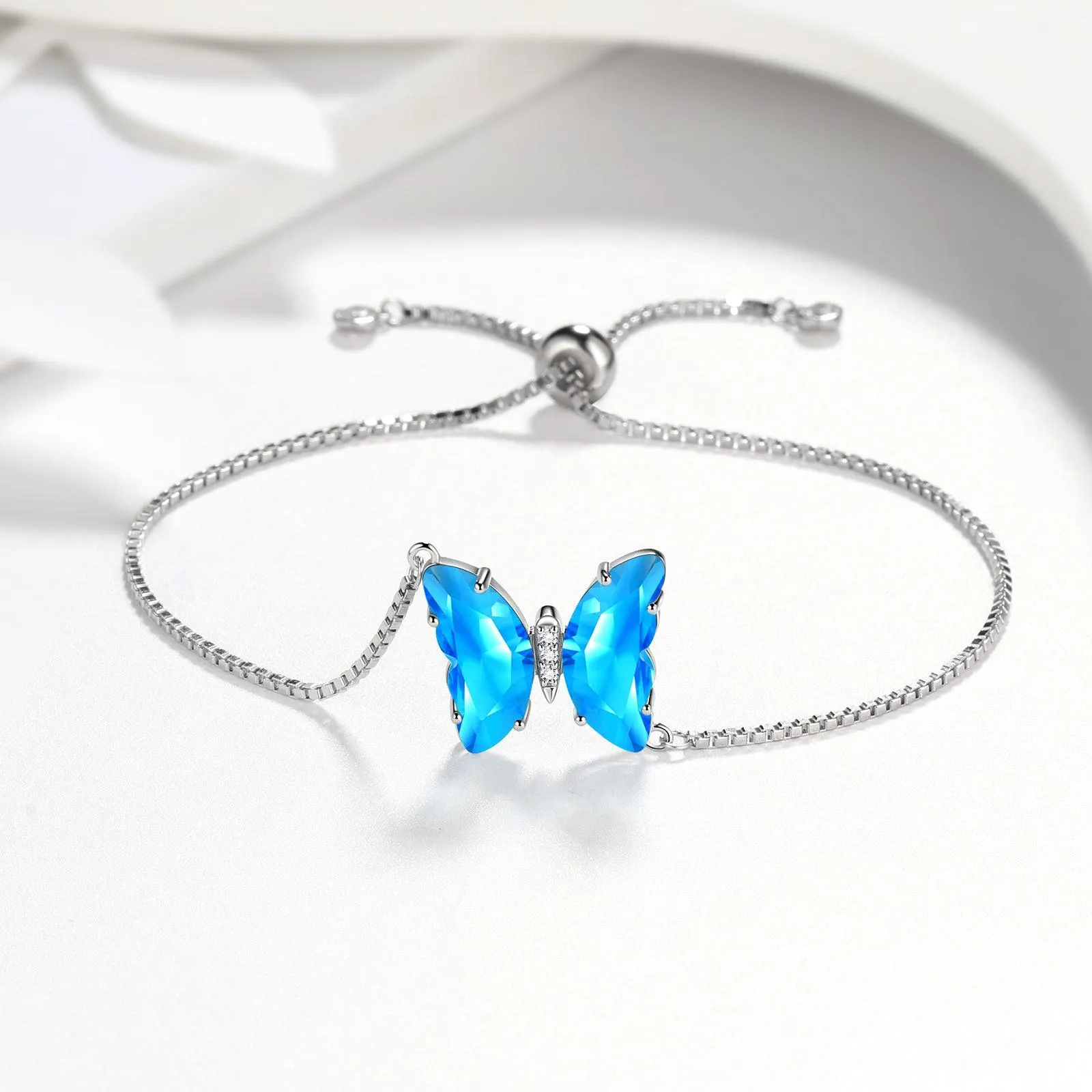 Blue Butterfly Bracelet March Aquamarine Birthstone Women Girls Jewelry Birthday Gift