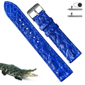 Blue Flat Alligator Leather Watch Band | No-Padding Crocodile Skin Replacement Watch Strap | DH-25