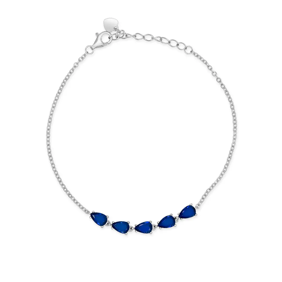 BLUE LINE OF PEARS BRACELET & STUD EARRING HALF SILVER SET