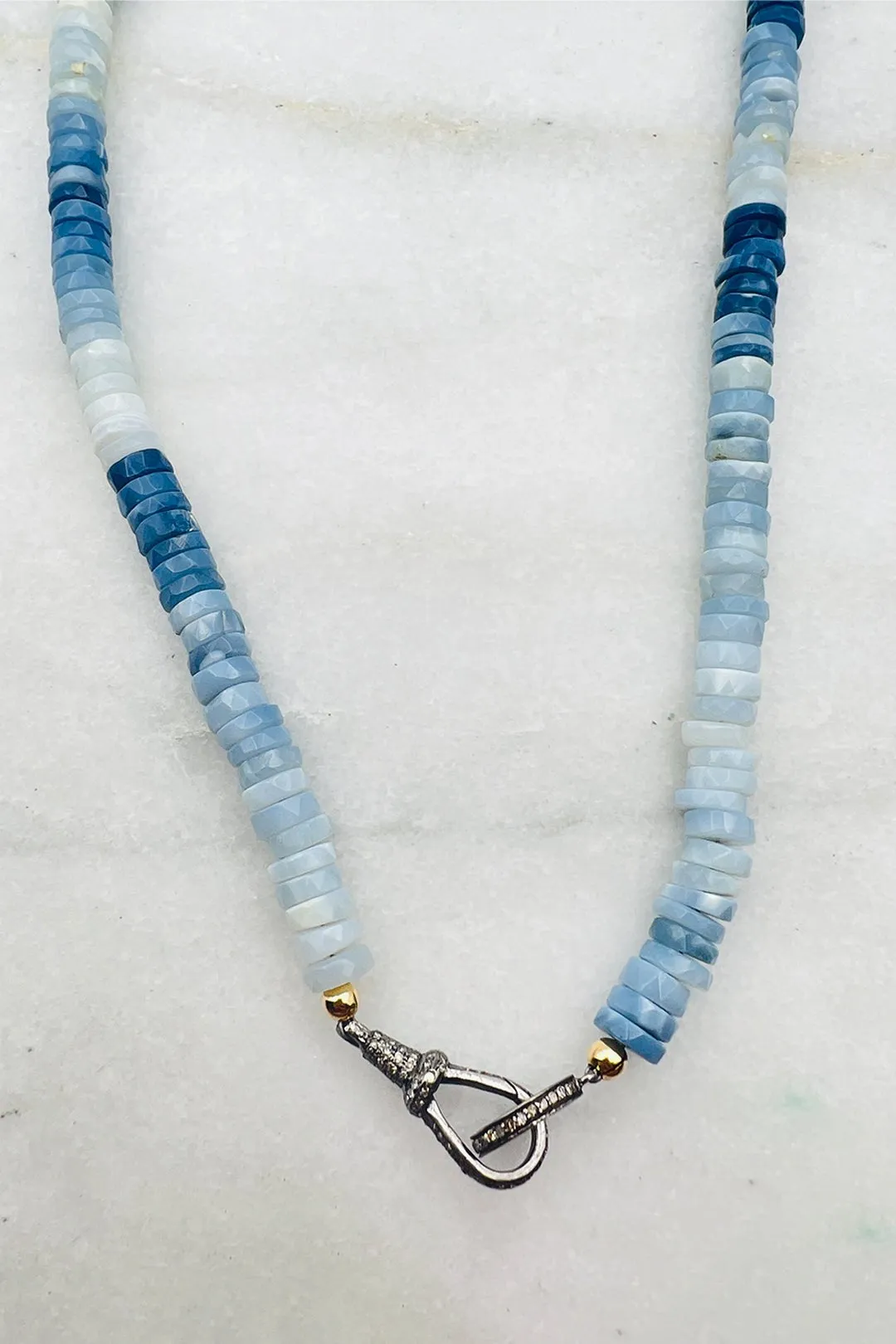 BLUE OPAL GRADIENT WITH DIAMOND CLASP NECKLACE